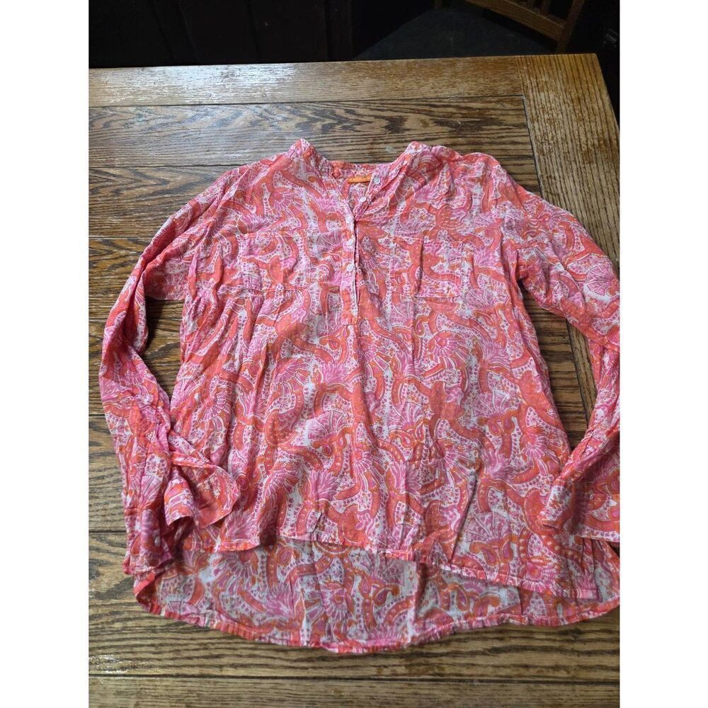 Tuckernuck Oliphant pink&orange paisley print blouse sz XL